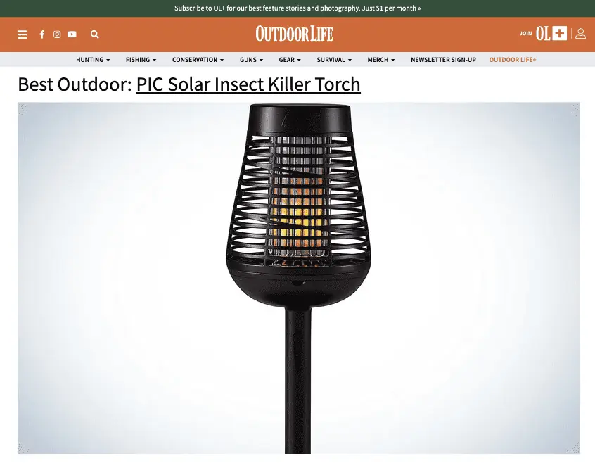 Outdoor Life – “Best Outdoor” PIC Solar Insect Killer Torch