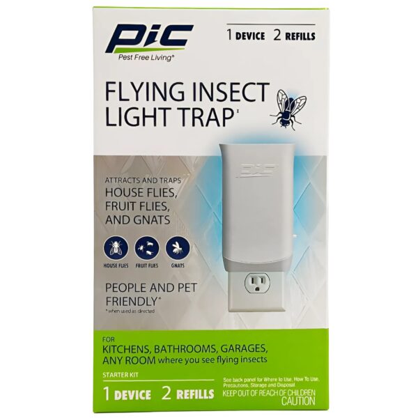 PIC Plug-in Flying Insect Light Trap for Indoors, Attracts and Traps House Fies, Fruit Flies, and Gnats (1 Plug-In Base + 2 Cartridges) - Image 2