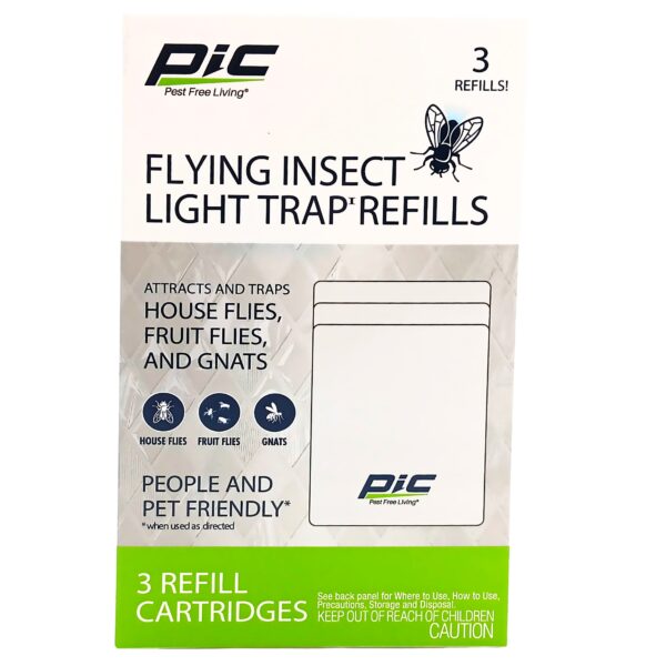 PIC Flying Insect Light Trap Refill, Attracts & Trap House Flies, Fruit Flies, and Gnats - (3 Refill Cartridges)